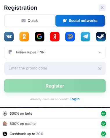 Sign up 1win with promo code